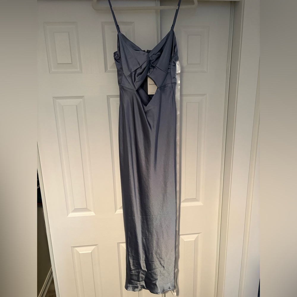 Dynamite Blue Satin Maxi Dress with Twist Front cut out
